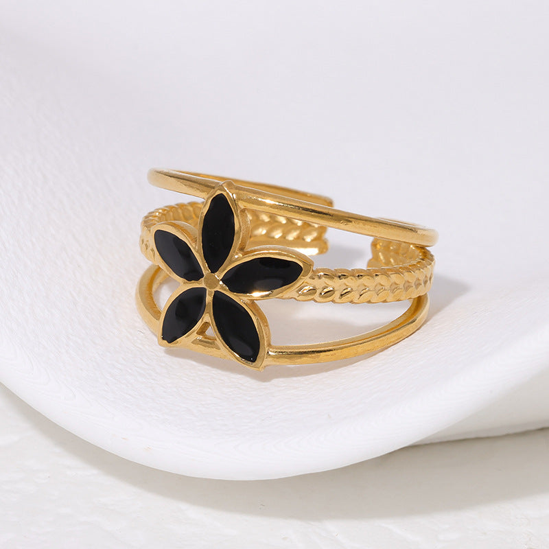 Open Ring Minimalist Flower Stainless Steel Electroplating Rings