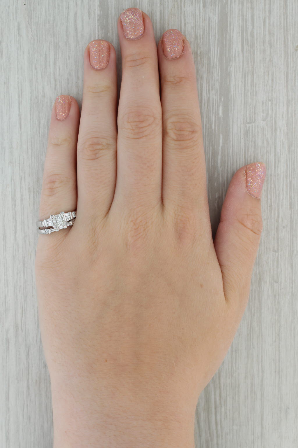 1.07ctw Diamond Princess Cut 14k White Gold Bridal Set Engagement Ring Size 7.25