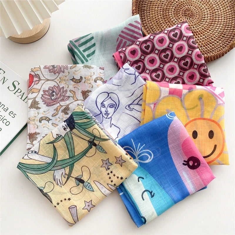Women's Fashion Stripe Cotton And Linen Printing Cotton Linen Scarves