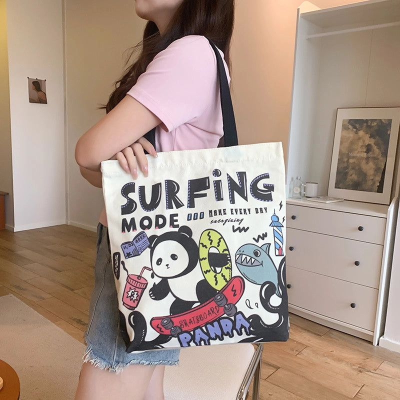 Women's Medium Canvas Cartoon Cute Square Zipper Shoulder Bag