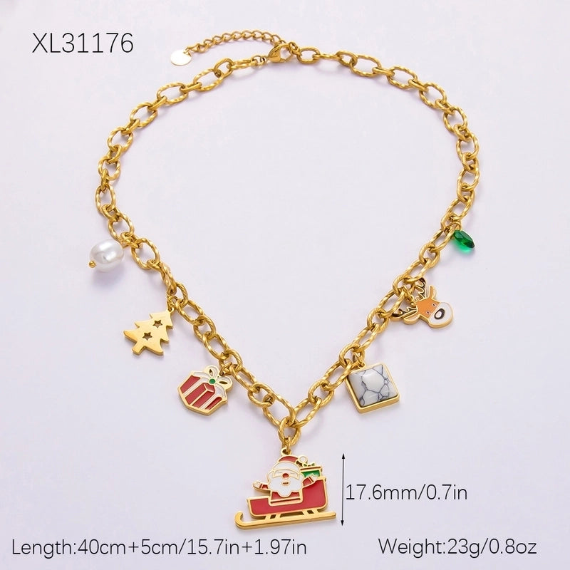Christmas Classic Style Commute Christmas Tree Sled Elk 304 Stainless Steel Acrylic Artificial Pearls 18K Gold Plated Epoxy Plating Bracelets Earrings Necklace