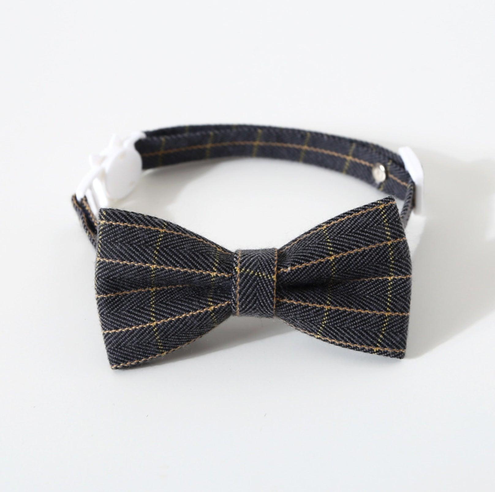 Pet Adjustable Bow/Tie Collar with Plaid Pattern