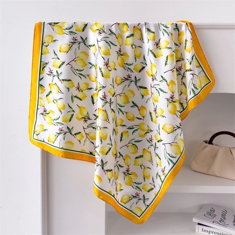 Women's Casual Vacation Lemon Flower Satin Printing And Dyeing Printing Dyeing Silk Scarf