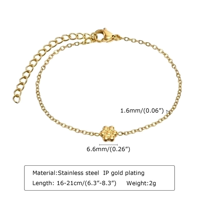 Round Heart Shape Flower 304 Stainless Steel 18K Gold Plated Zircon Bracelets In Bulk