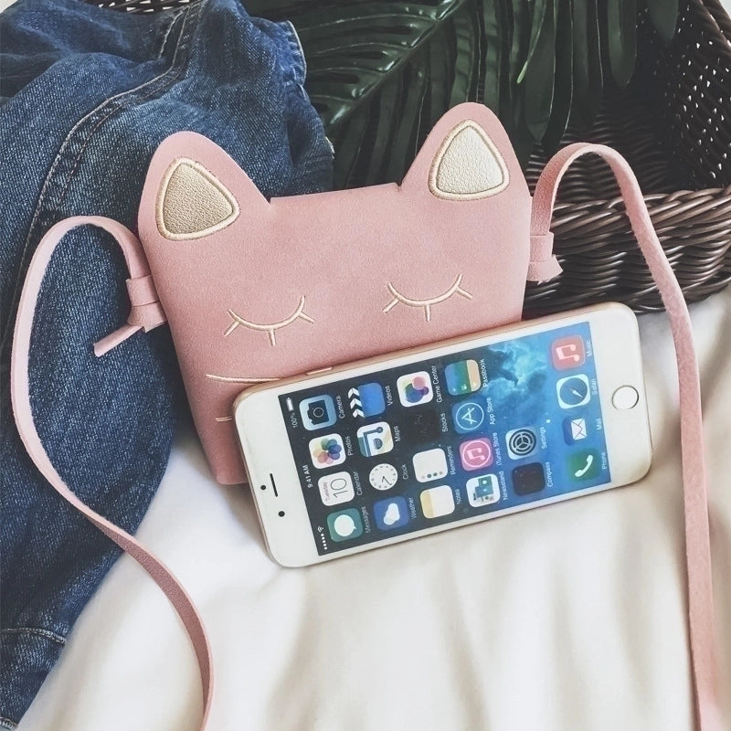 Kid'S Pu Leather Cat Solid Color Cute Square Zipper Crossbody Bag