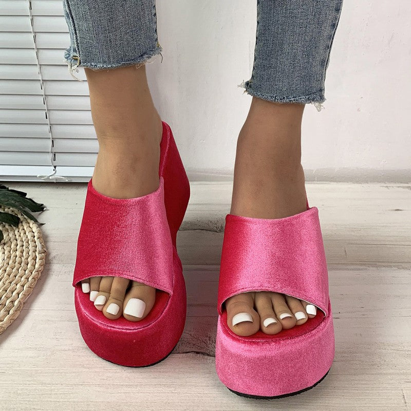 Casual Daily Patchwork Solid Color Round Out Door Wedges Shoes (Heel Height 3.54in)