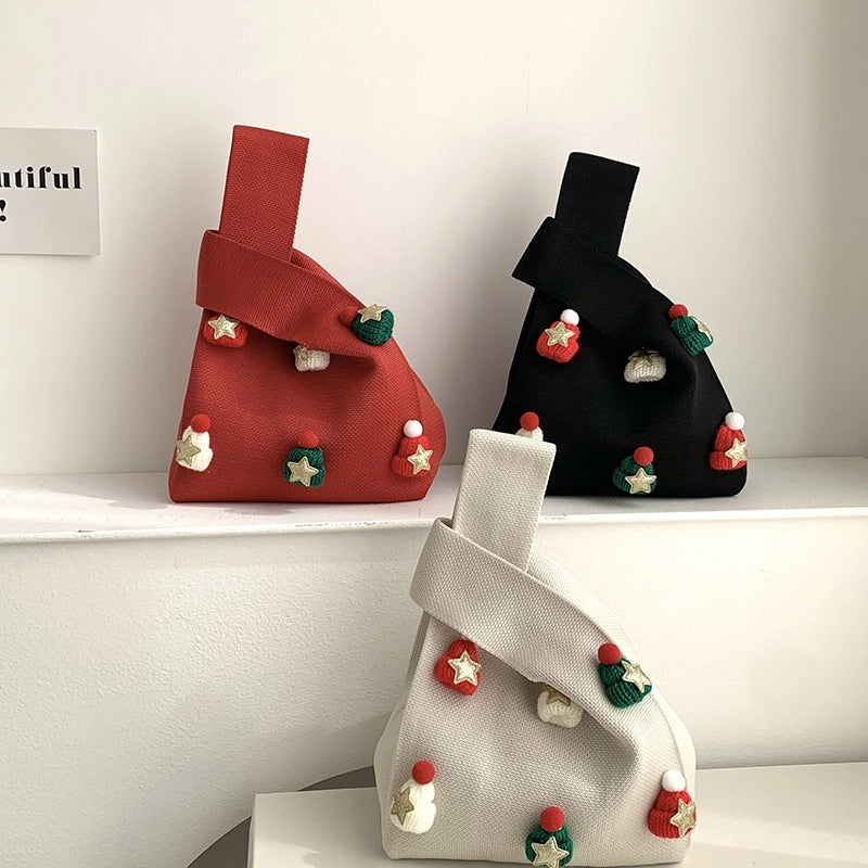 Christmas Women's Medium Polyester Christmas Hat Star Streetwear Square Open Handbag