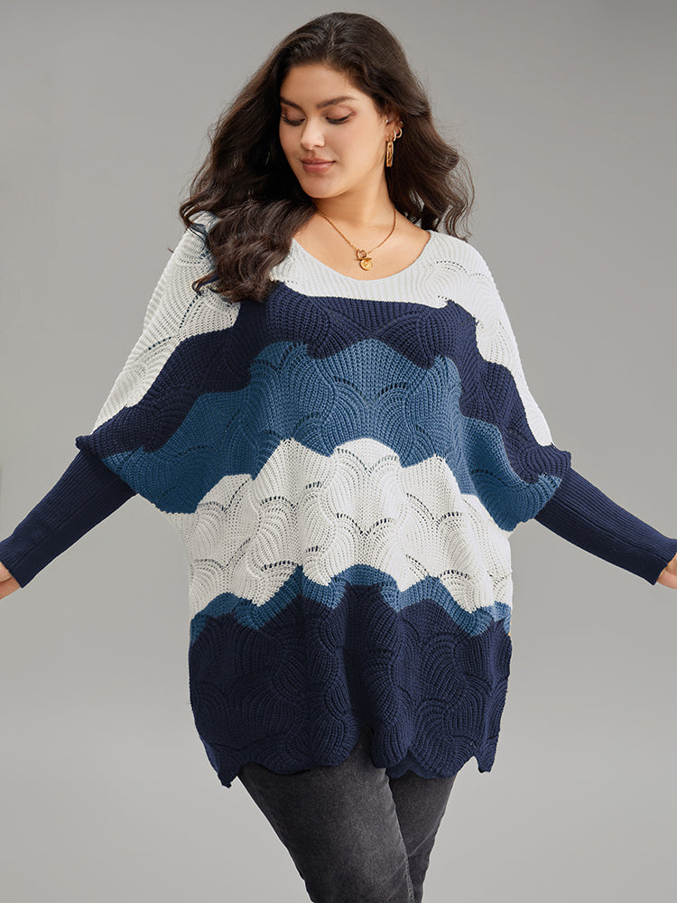 Contrast Cut Out Batwing Sleeve Pullover