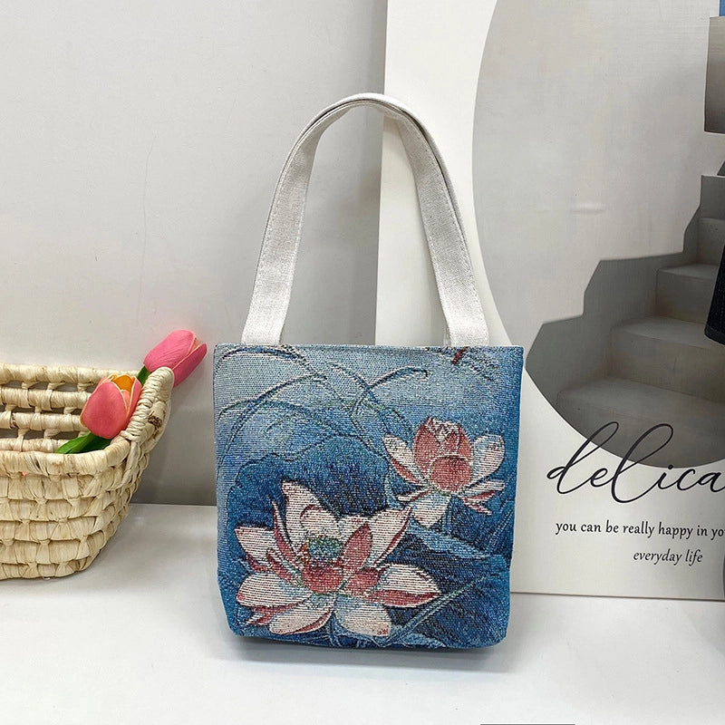 Women's Small Spring&Summer Canvas Printing Cute Open Handbag