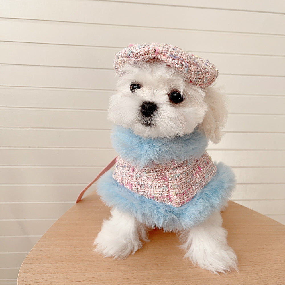 Plaid Dog Cape Harness with Leash&Hat