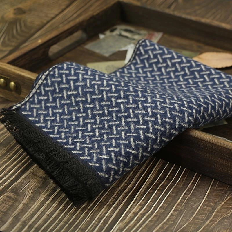 Men's Scarf Autumn And Winter Cashmere Fashion Casual Warm Scarf Plaid Black And White Distinctive Pattern Blue Fashion