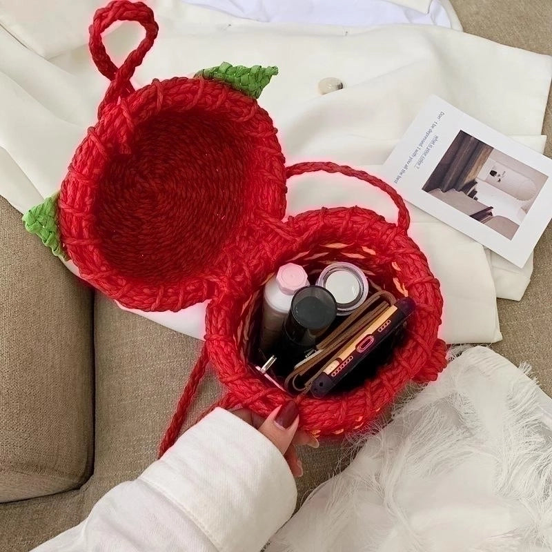 Women's Small Leather Fashion Straw Bag Shoulder Bag