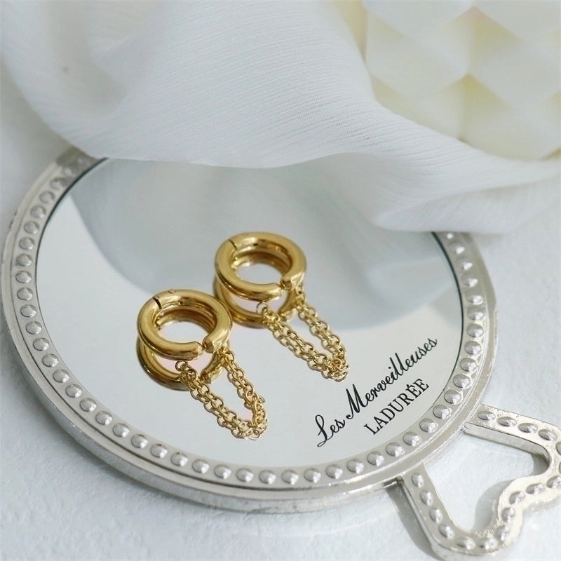 1 Pair Retro Minimalist Solid Color Chain Stainless Steel Ear Cuffs