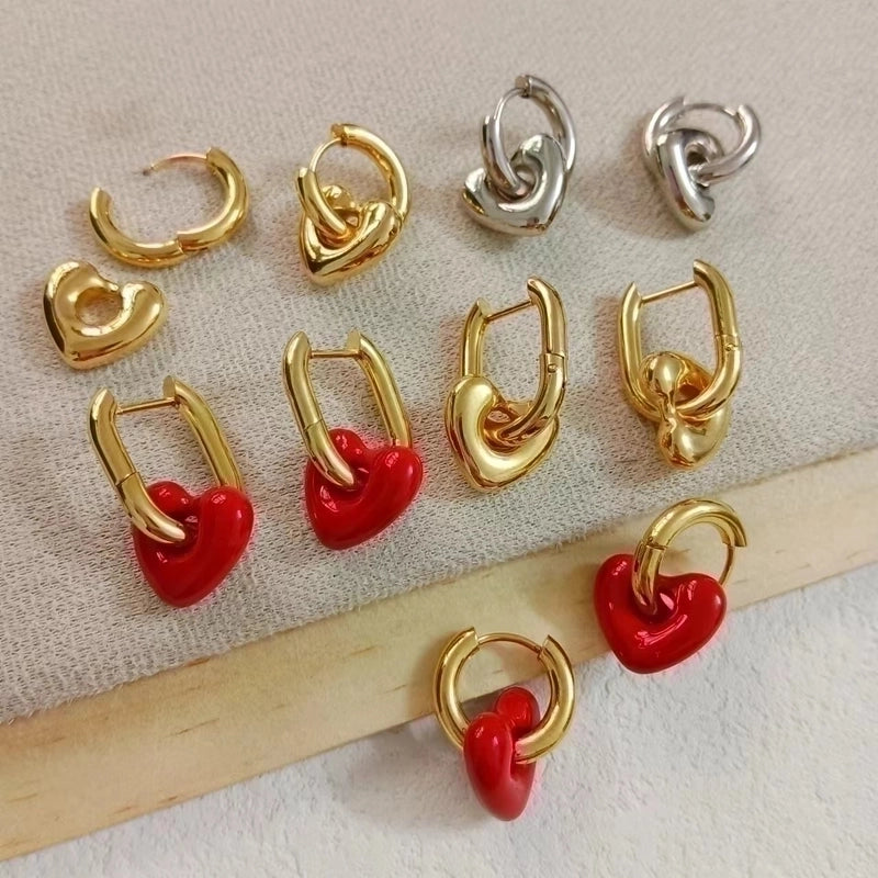 1 Pair Minimalist Classic Style Heart Shape 304 Stainless Steel 18K Gold Plated Earrings