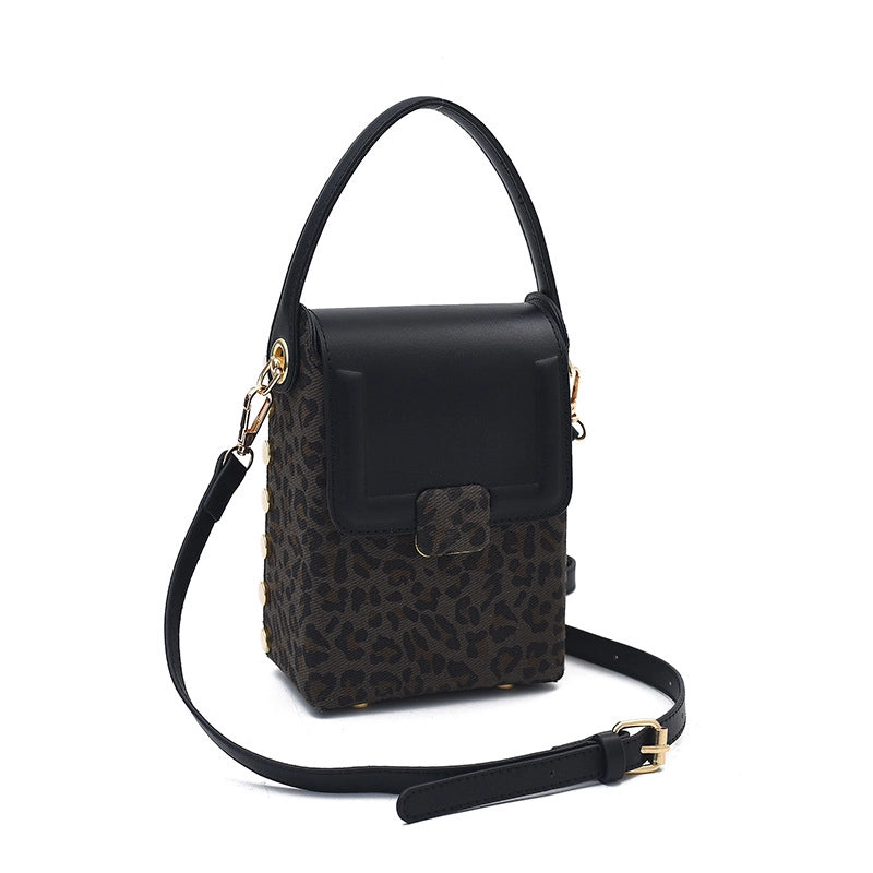 Women's Small Pu Leather Leopard Streetwear Square Magnetic Buckle Shoulder Bag Handbag Crossbody Bag