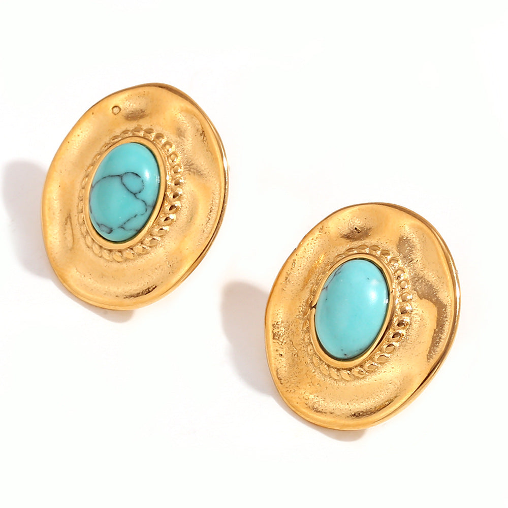 Fashion Hexagon Circle Geometric Stainless Steel 18K Gold Plated Earrings