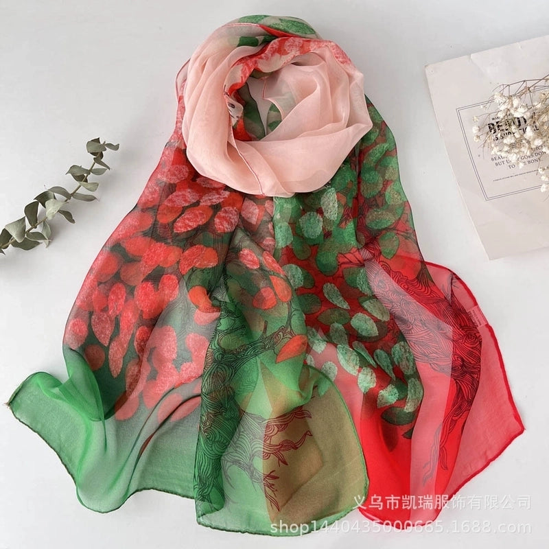 Women's Vacation Color Block Floral Polyester Silk Scarves