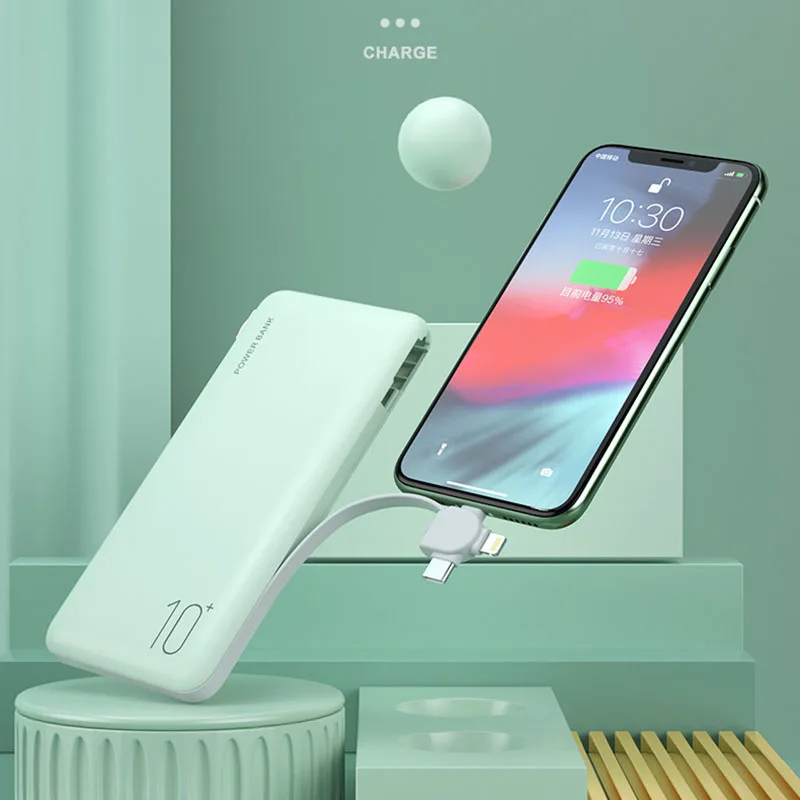 100000Mah Portable Slim Power Bank External Battery Charger Fast Charging USB TYPE C With Cable Phone Battery Powerbank Bank New