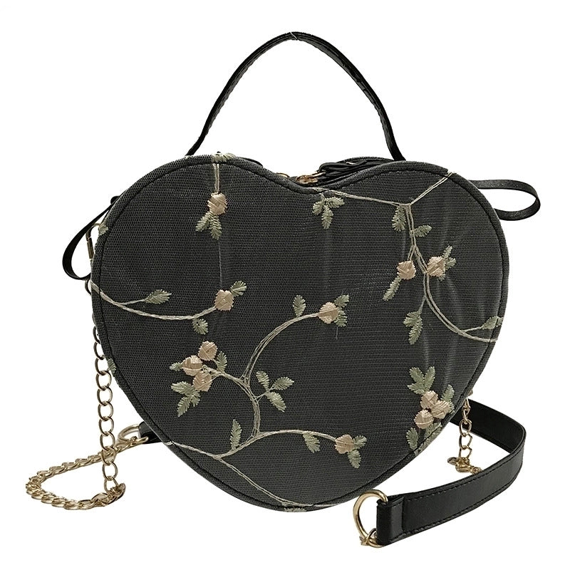 Women's All Seasons Pu Leather Flower Vintage Style Heart-shaped Zipper Handbag