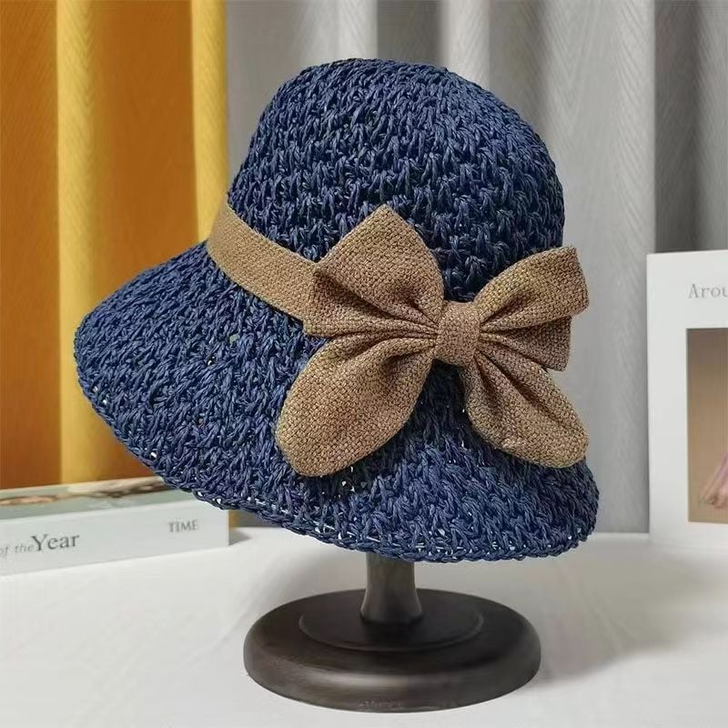 Elegante Sombrero De Paja De Crochet Con Detalle De Volantes