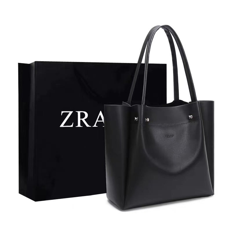 Portable Large Capacity PU Leather Commuter Tote Bag