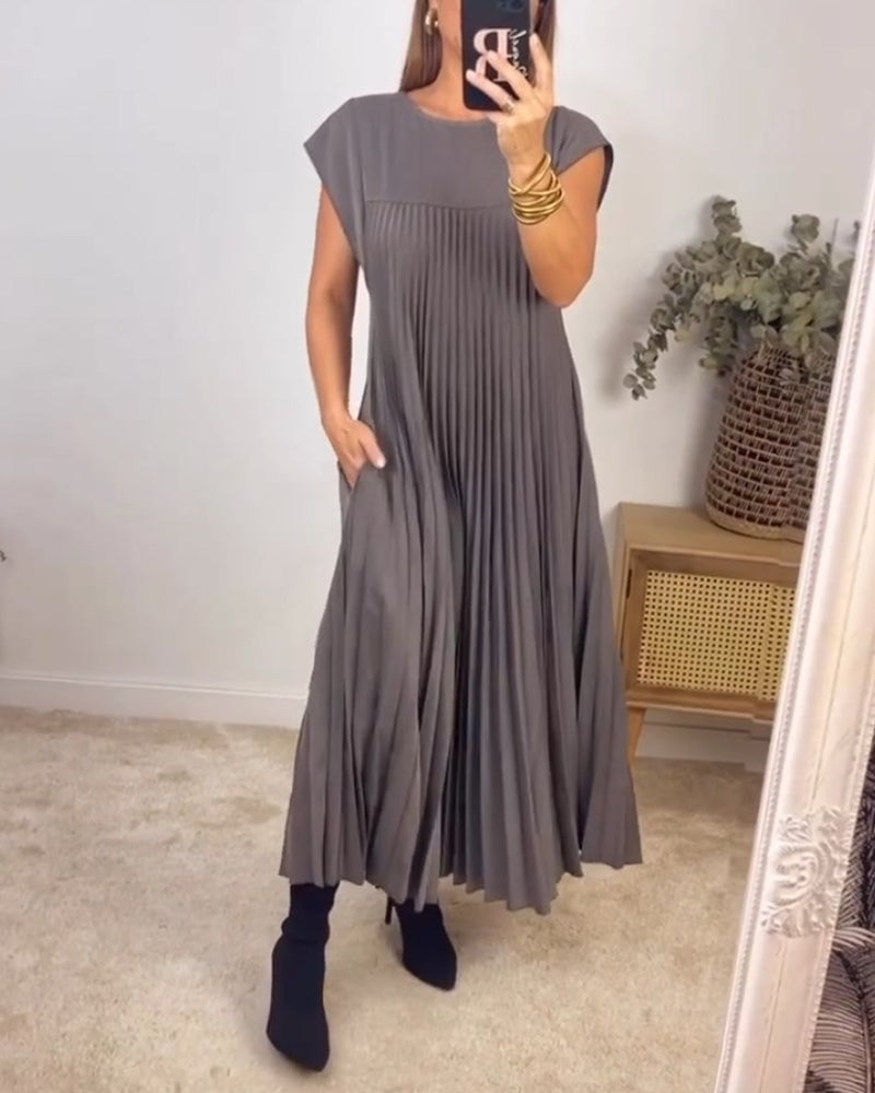 🔥Hot sale 48% OFF🔥Women Pleated Simple Solid Colour Dress