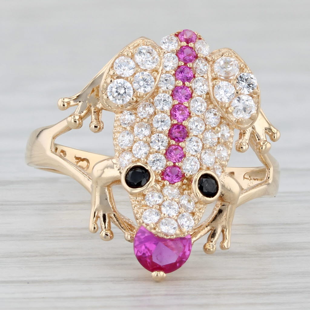 Frog Ring 1.11ctw Lab Created Ruby Cubic Zirconia 14k Yellow Gold Size 5.75