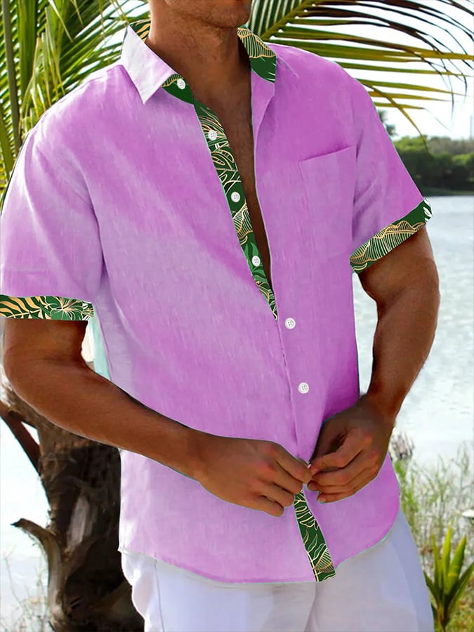 Men's Tropical Floral Print Resort Casual Shirt (With Pockets)