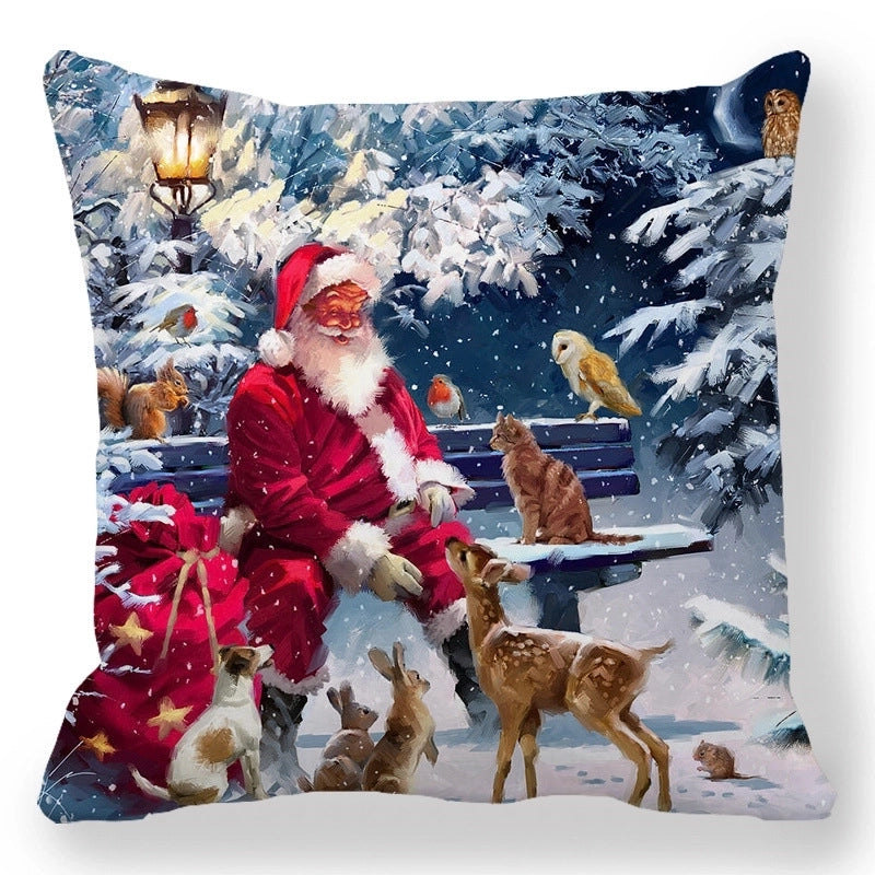 Christmas Pastoral Santa Claus Elk Cotton Pillow Cases Couch & Sofa Decor