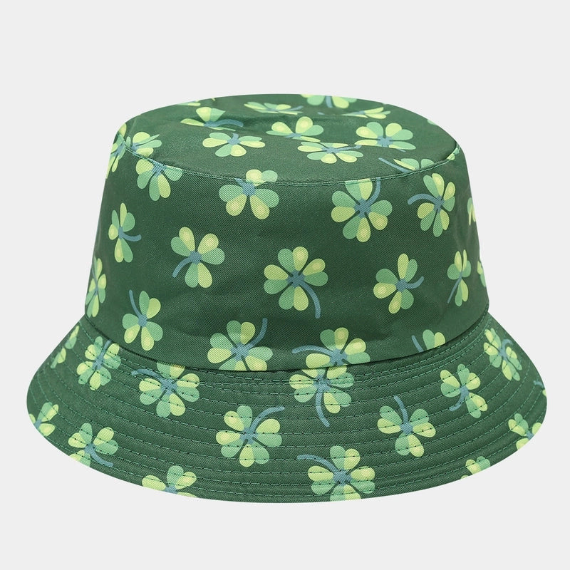 Unisex Classic Style Shamrock Printing Wide Eaves Bucket Hat