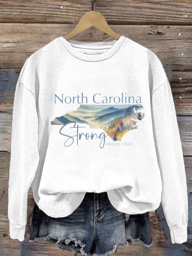 Women's  North Carolina Strong Print Round Neck Sweatshirt