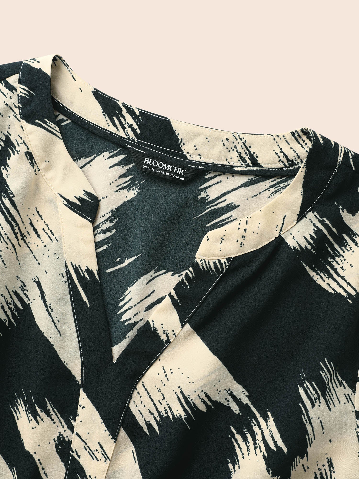 Brush Print Notched Collar Midi Dress