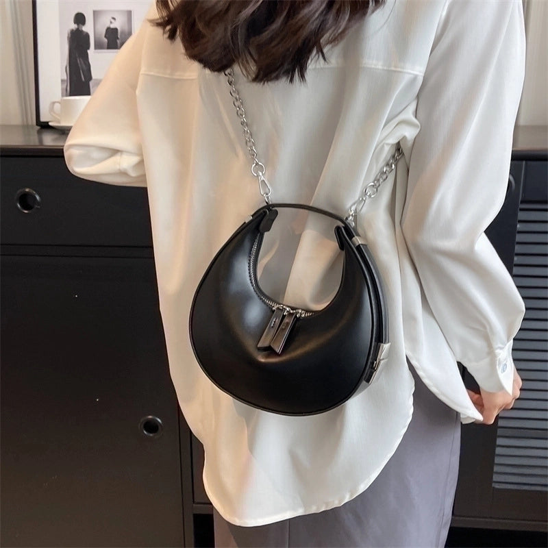 Women's Small Pu Leather Solid Color Basic Dumpling Shape Zipper Shoulder Bag