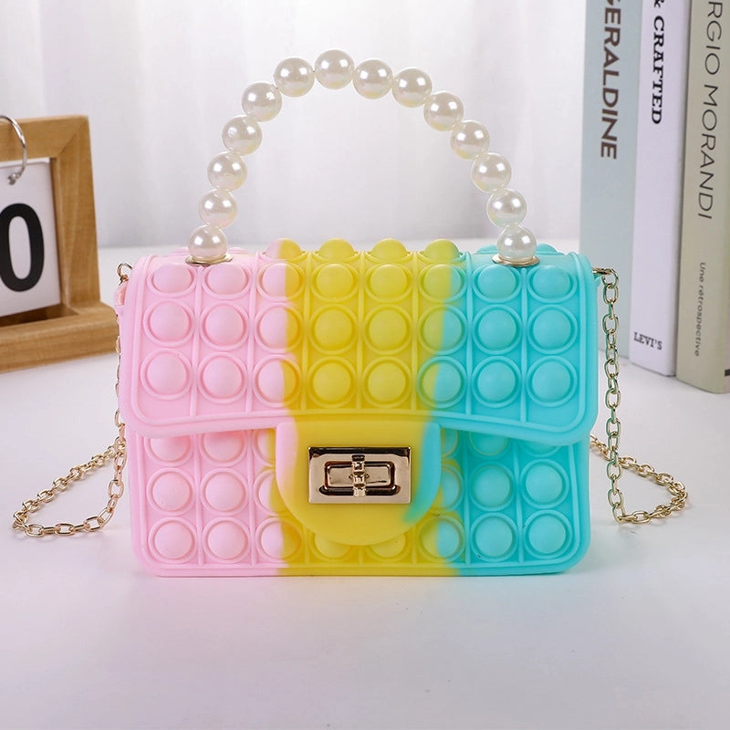 Girl's Color Block Solid Color Silica Gel Pearls Lock Clasp Kids Wallets