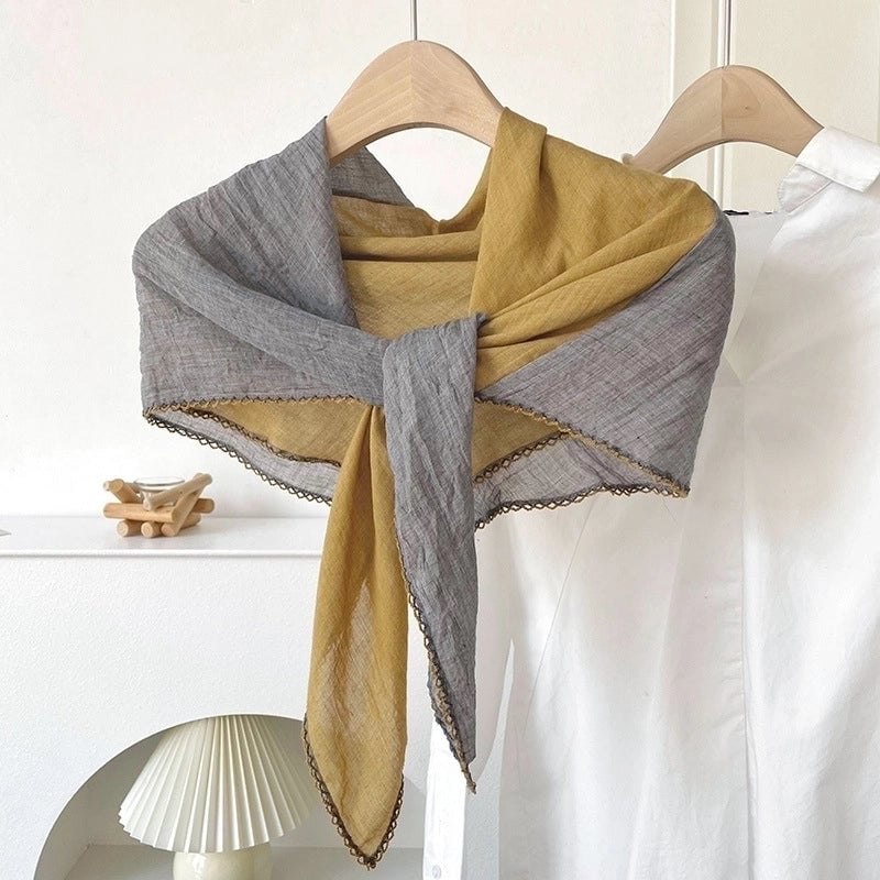 Women's Minimalist Color Block Cotton And Linen Scarf