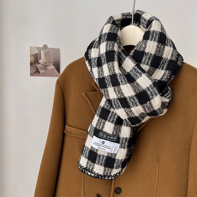 Plaid Scarf Women's Winter High-grade Gradient Mohair Thickened Warm Scarf New Cashmere-like Shawl