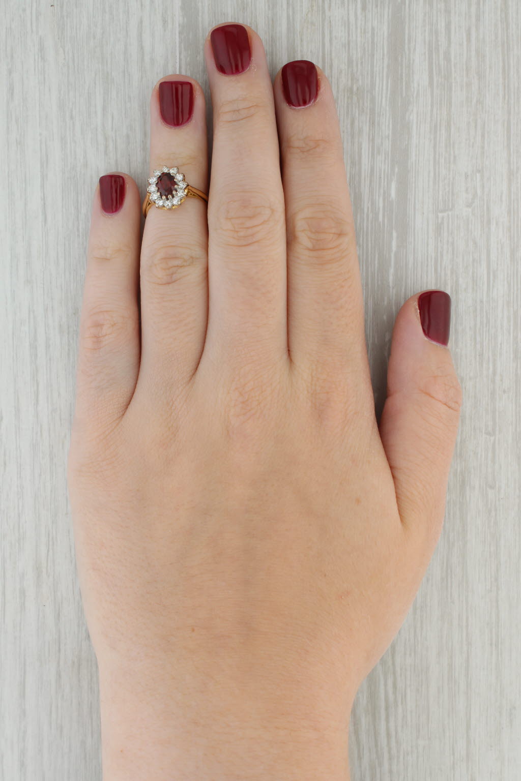 1.26ctw Oval Garnet Diamond Halo Ring 18k Yellow Gold Size 5