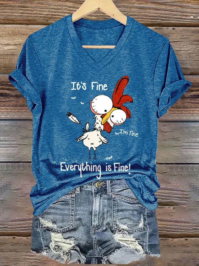 Women'S It'S Fine Everything Is Fine! Printed V-Neck T-Shirt