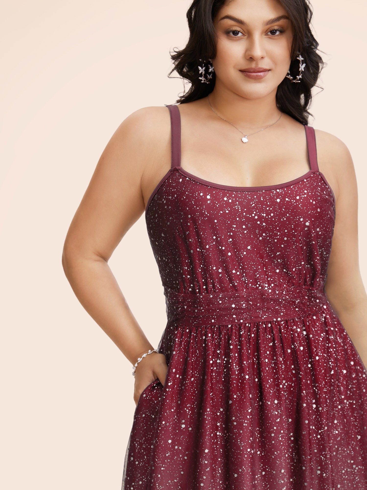 Ombre Glitter Mesh Cami Midi Dress