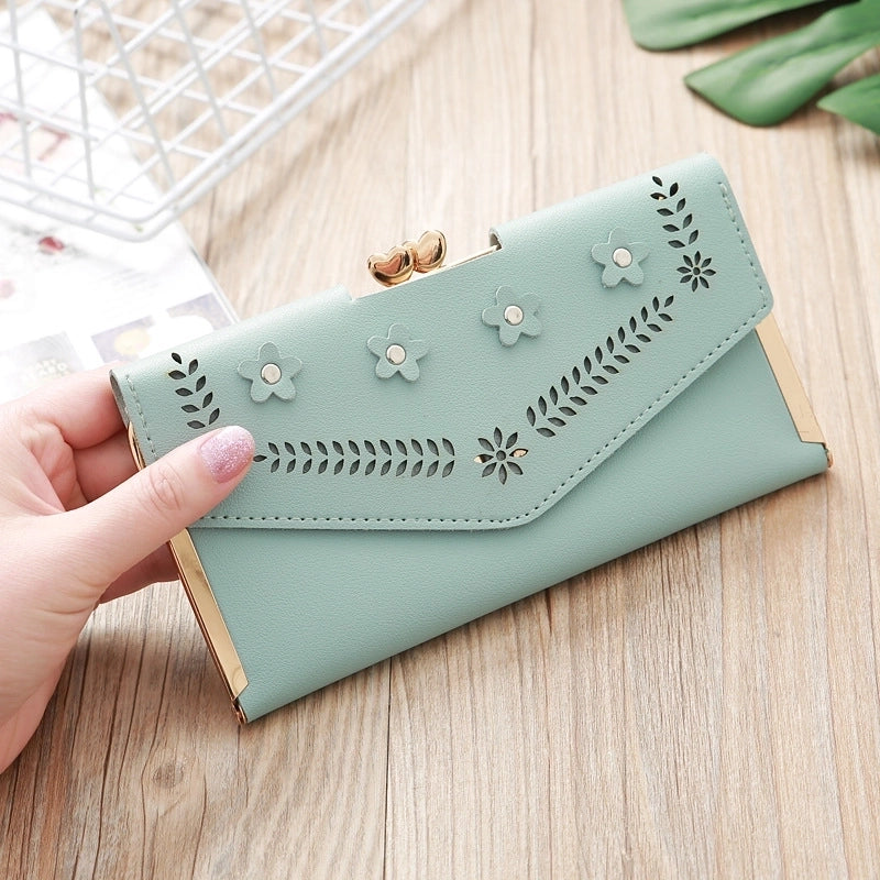 Korean Hollow Flower Long Clutch Bag