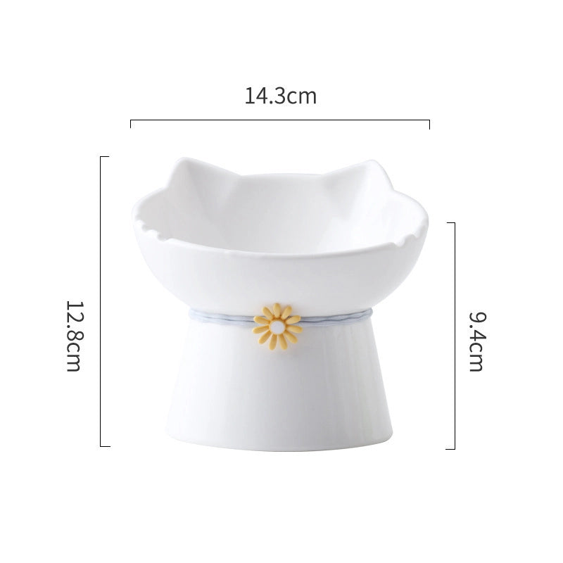 Cat Bowl Ceramic Cat Food Basin Dog Bowl Anti-overturning Integrated High Foot Inclined Mouth Cute Cat Shape Drinking Water Food Basin Pet