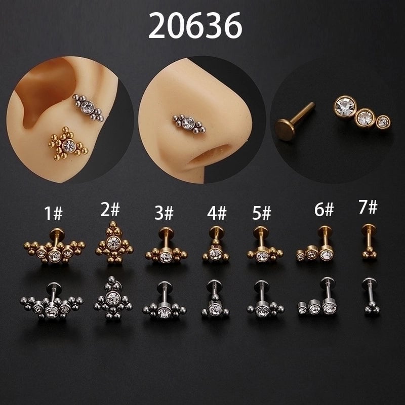 Minimalist Geometric Stainless Steel Inlay Zircon Lip Stud 1 Piece