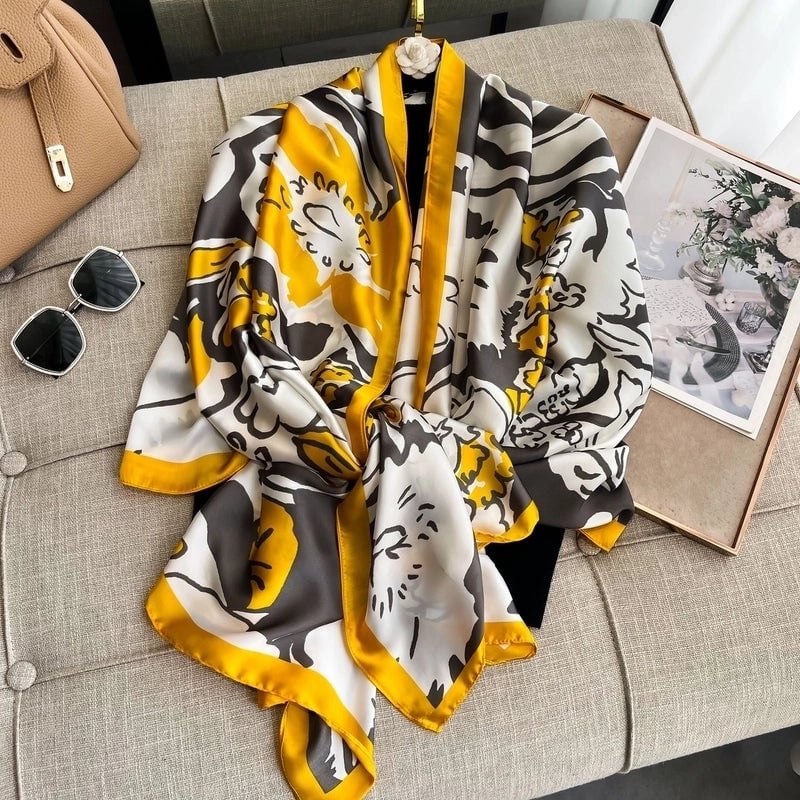 Women's Casual Vacation Beach Printing Satin Printing And Dyeing Printing Floral Silk Scarf Shawl