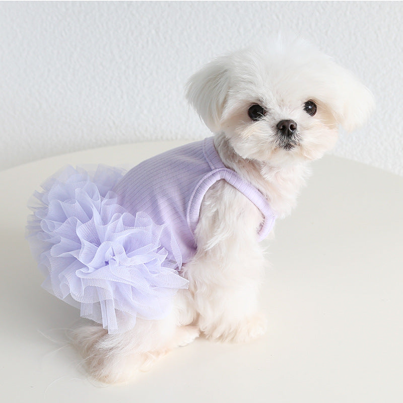 Cotton Solid Color Dog Cat Lace Dress