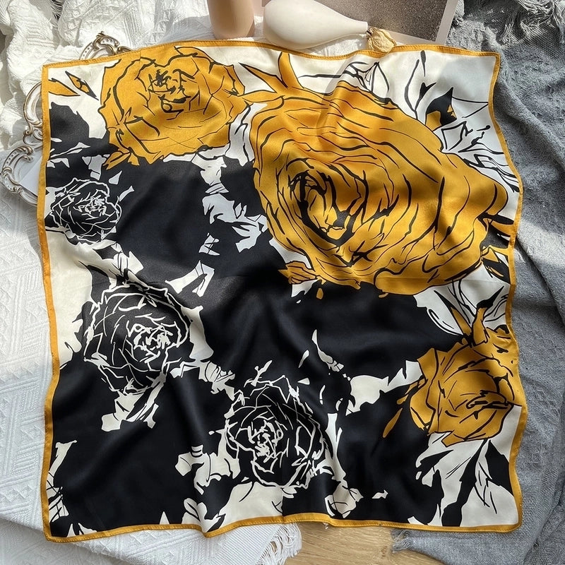Women's Elegant Minimalist Flower Silk Printing Silk Scarf
