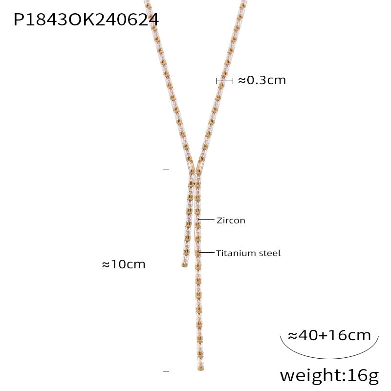 Elegant Minimalist Quadrilateral 304 Stainless Steel Glass Zircon 18K Gold Plated Inlay Pendant Necklace