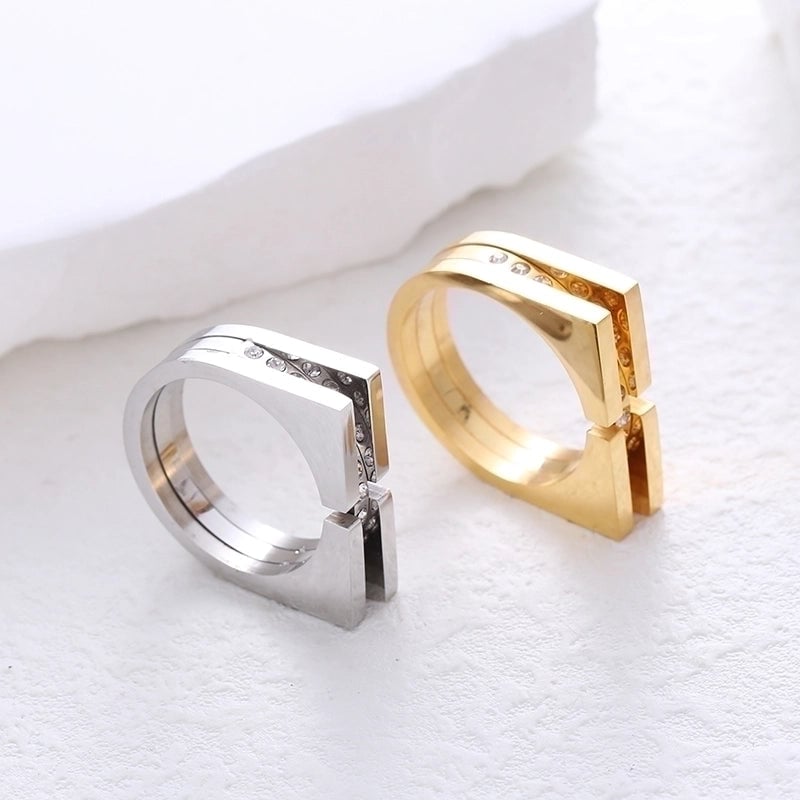 304 Stainless Steel 18K Gold Plated Minimalist Commute Plating Inlay Solid Color Rhinestones Rings