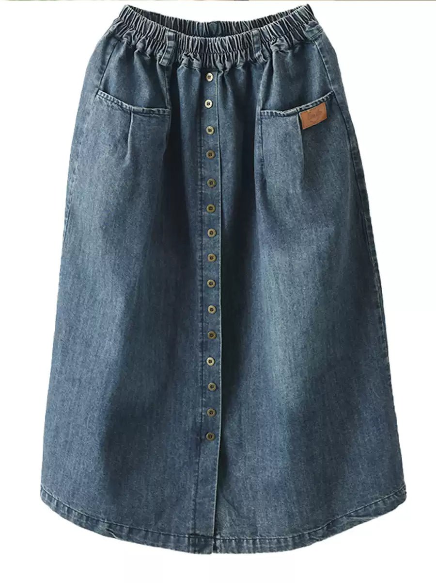 Women Summer Artsy Pure Color Denim Straight Skirt