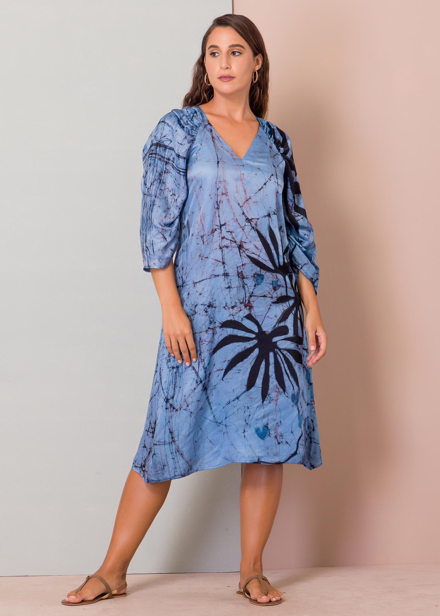 Tropical leaf batik printed dress