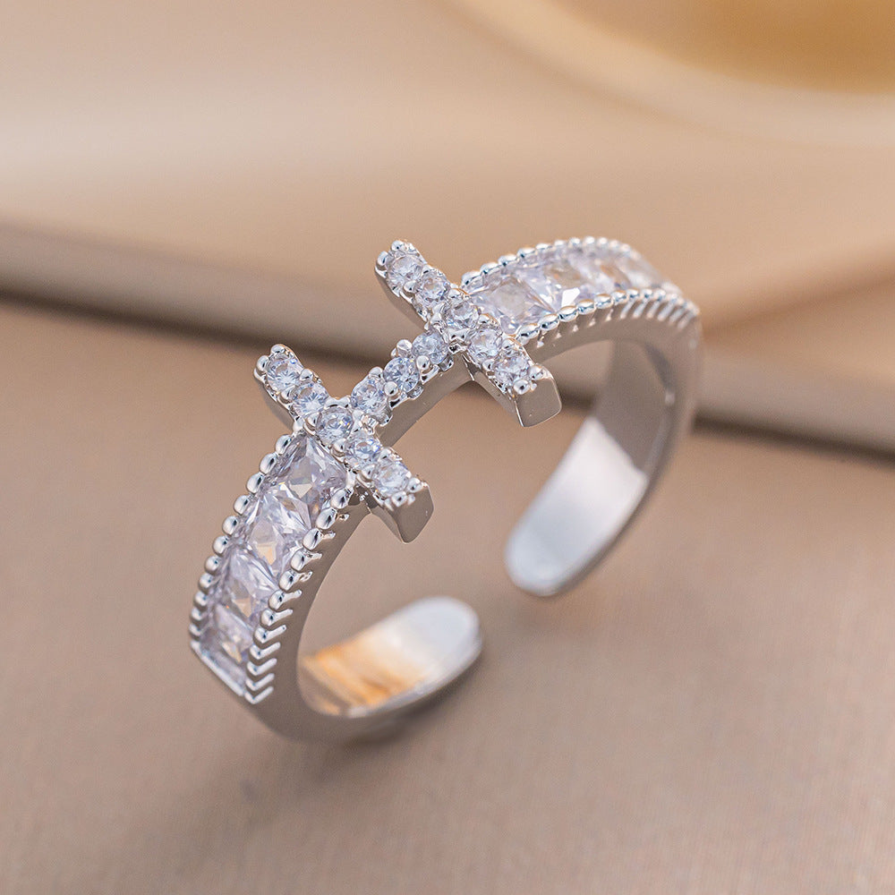 Full Diamond H Wedding Ring With Adjustable Opening Simple Hand Jewelry Japanese Style Ring Couple Ring